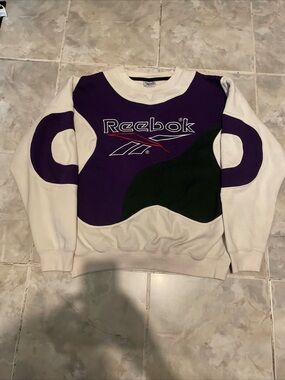 Vintage 80s Reebok Sweater Crewneck Embroidered AOP Logo SZ XL(RARE)